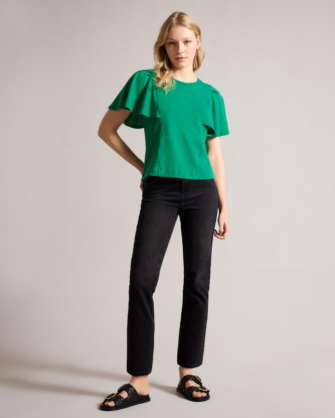 T-Shirt Ted Baker Ruffle Sleeve Vert Femme | QYM-18167416